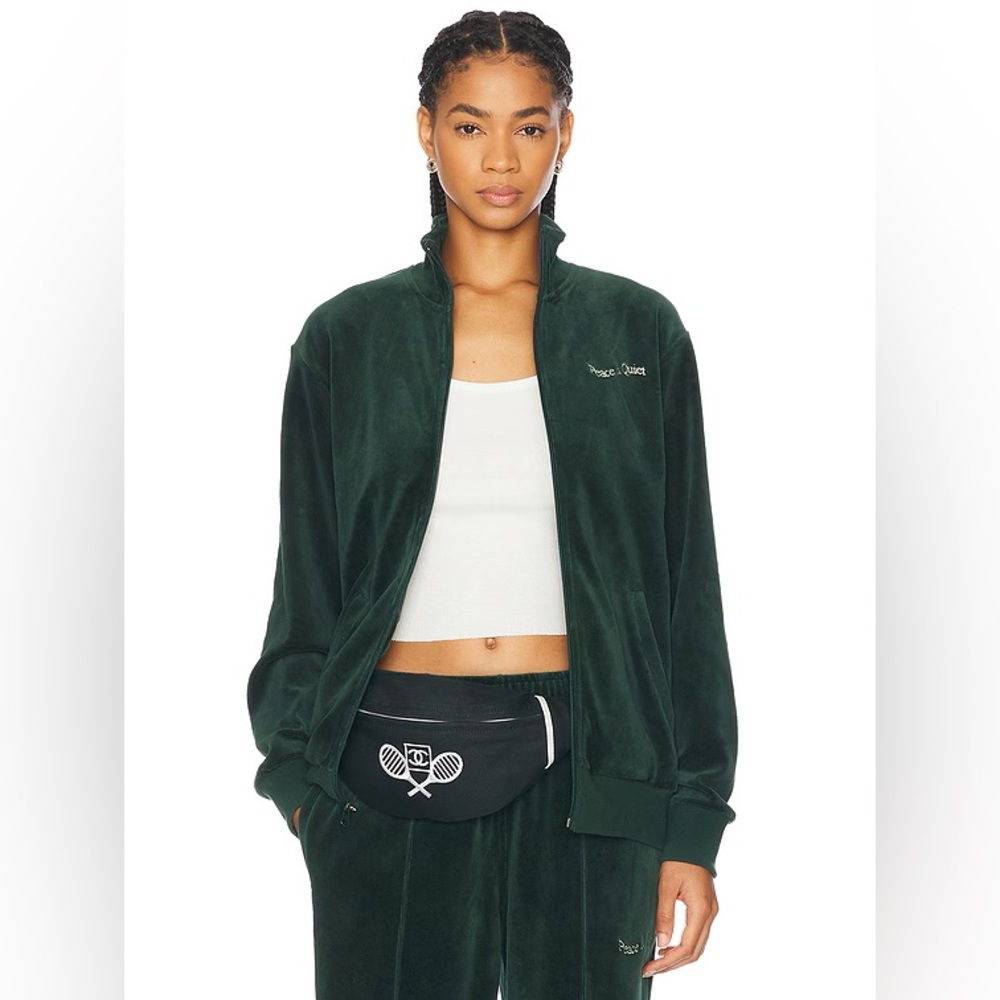 NWT Museum of Peace and Quiet Wordmark Velour Zip Jacket